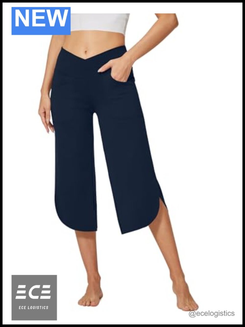 Wide Leg Capri Yoga Pants High Rise Cropped Casual with Pockets
